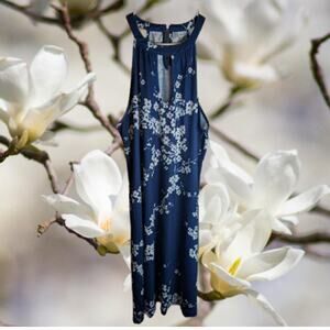 Woman's Large sleeveless blue and white lightweight sundress, swimsuit coverup